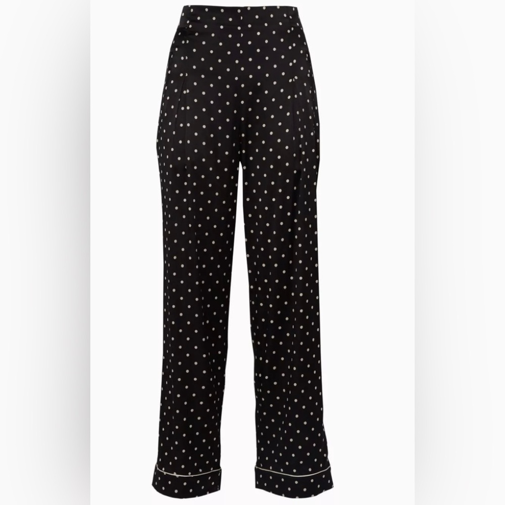 GANNI Black & Ivory Silk Printed Pajama Style Pants